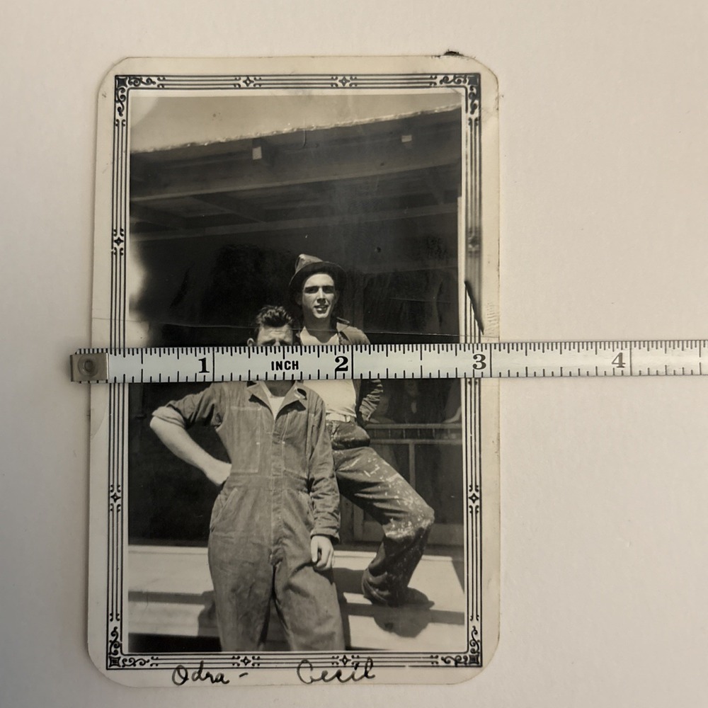 Vintage Snapshot Photo Men Farm Depression Era Photograph Boots Overalls Shadow - Picture 5 of 5